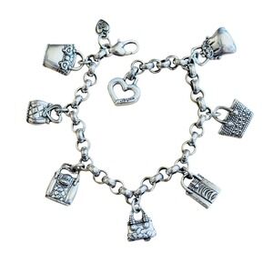 Brighton Retired Purse Handbag Charm Bracelet chic Silver Plated Dangle 8"